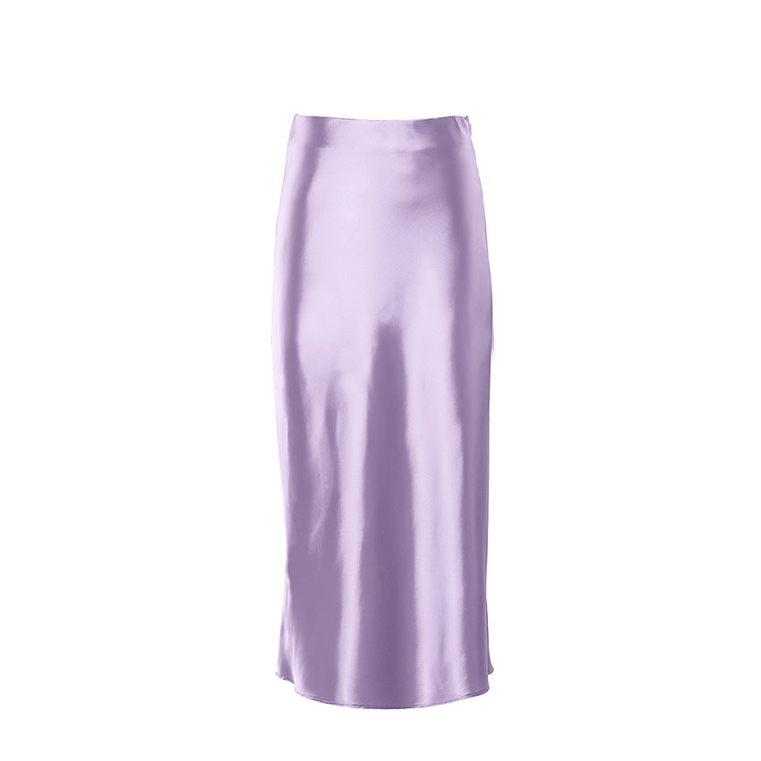 Long Skirt High Waist Satin Slim Fit Temperament Leisure Draping Sheath Satin Skirt for Women