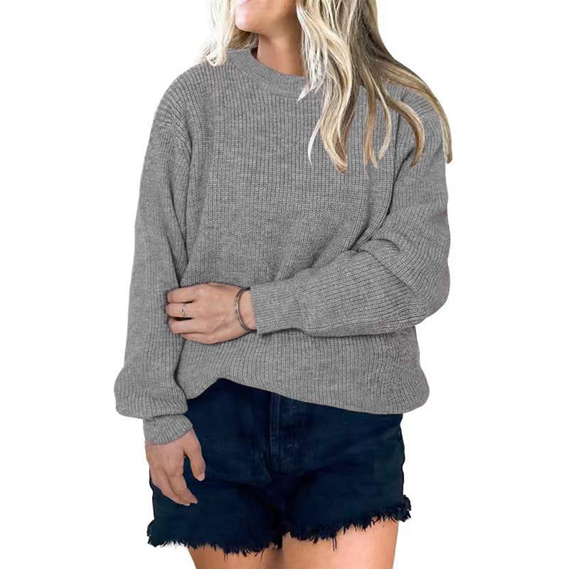 Women's Sweater round Neck Pullover Solid Color Casual Fashion All-Matching Sweater