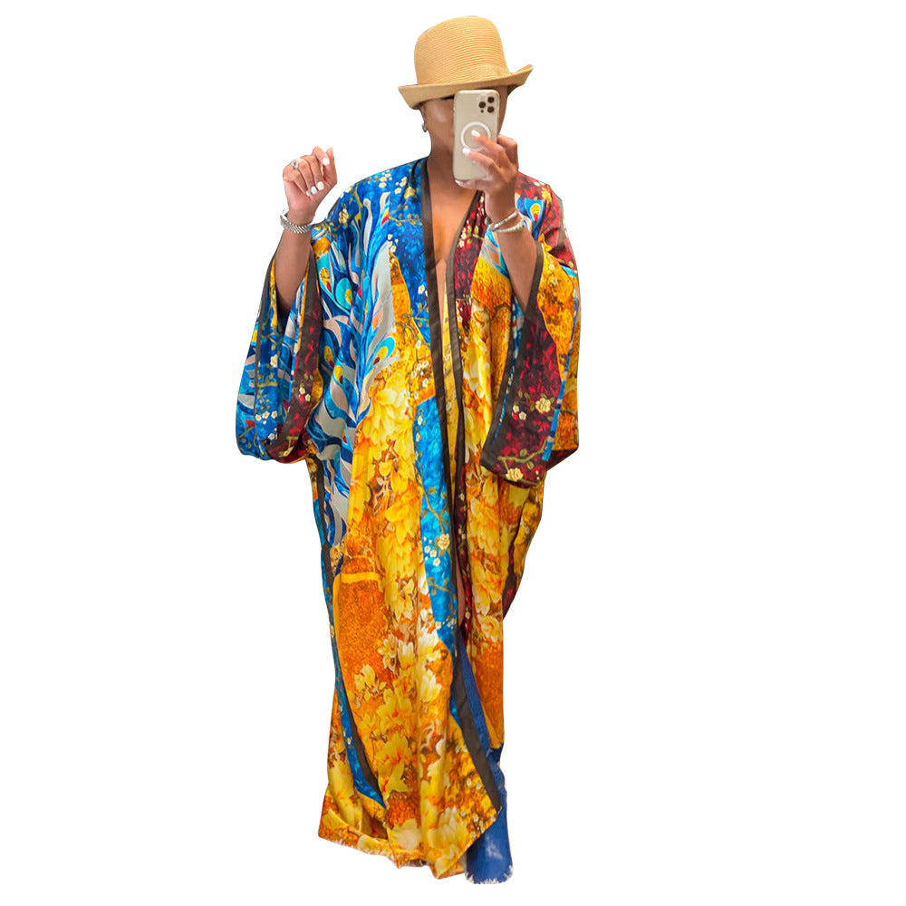 Coat Artificial Silk Multi-Print Fashion Casual Trench Coat