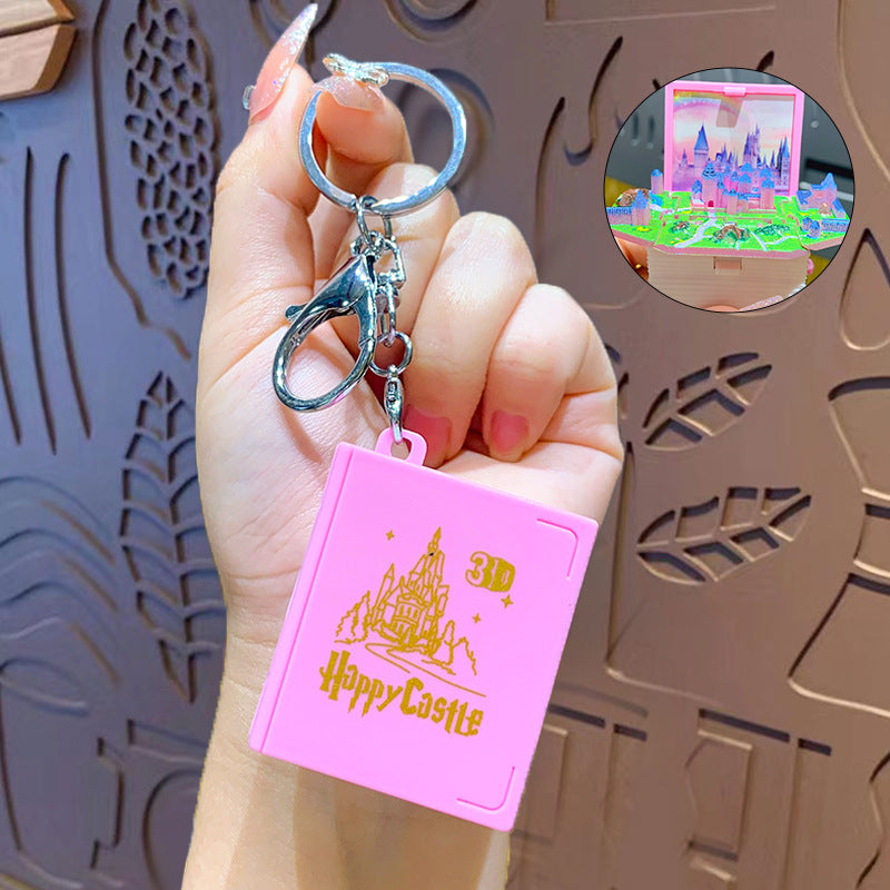 Creative 3D Three-Dimensional Fantasy World Magic Book Keychain Pendant Cartoon Car Key Chain Schoolbag Pendant