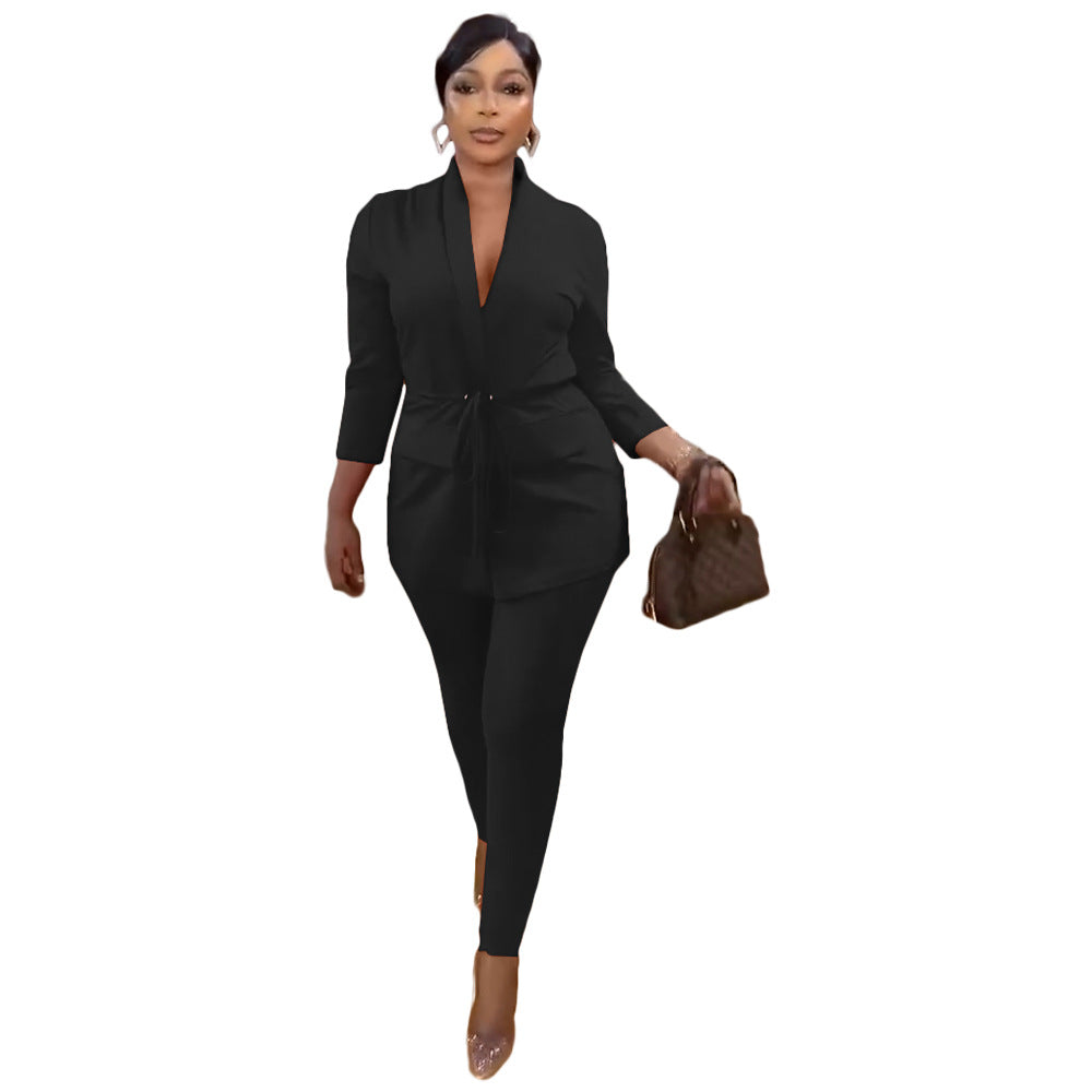 Women's Casual Suit Blazer Trousers Suit