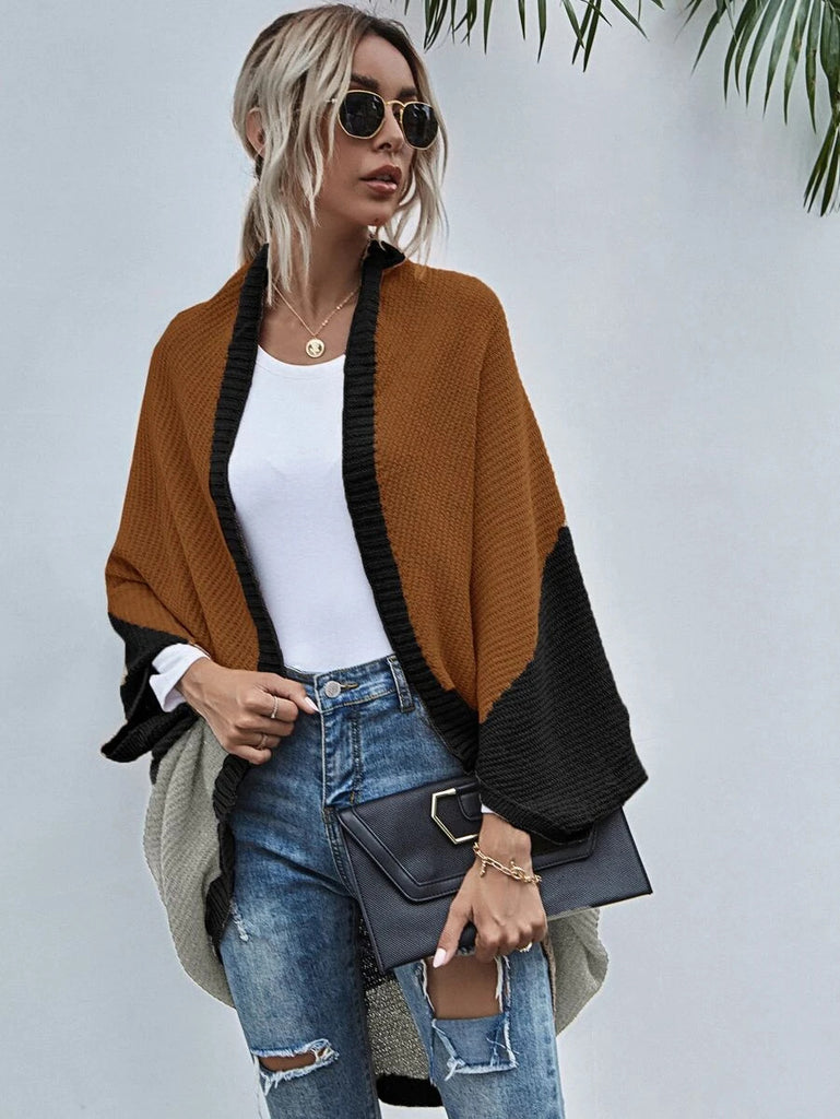 Contrast Color Shawl Autumn and Winter New Color Stitching Knitted Cardigan Sweater Coat