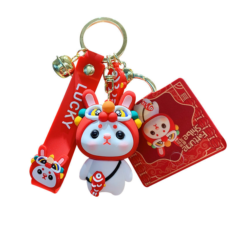 Festive Xingshi Xiaocai Chai Keychain Pendant Cute Rabbit Year Car Key Ornament Small Gift