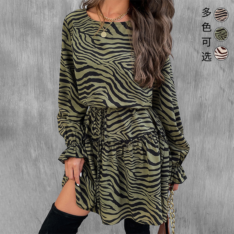 Zebra Print Women's Outer Wear Underwear Dress Autumn and Winter