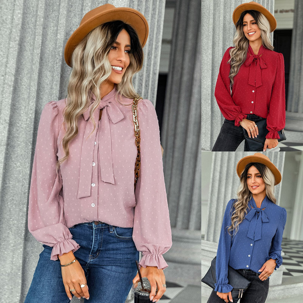 2022 Autumn and Winter New Bow Top Women's Shirt Women's Temperament Slim Fit Business Shirt Fashion