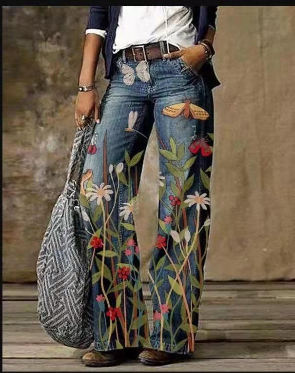 Wide-Leg Pants Straight Urban Casual Trousers No Belt High-Waisted Trousers