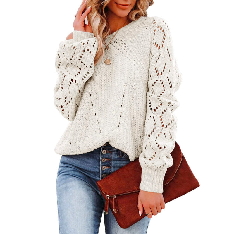 European and American Women's Clothing Hollow-out Diamond Lattice Pullover Sweater