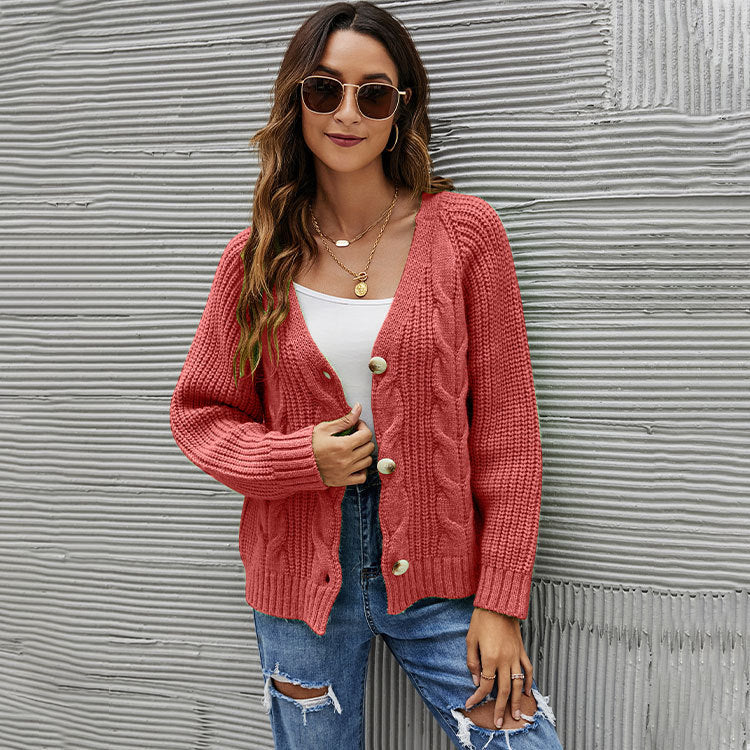 Women's Sweater Button Twist Decoration Oversized Knit V-neck Cardigan Coat