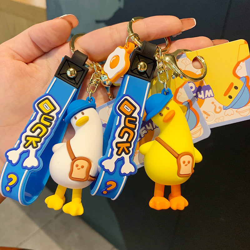 Creative Cute Cartoon Head Tilt Duck Keychain Pendant Female Cute Little Yellow Duck Doll Couple Backpack Ornaments