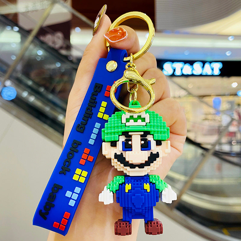 Building Blocks Super Mario Game Pendant Cartoon Creative Keychain Exquisite Pendant Men's and Women's Backpacks Pendant Accessories