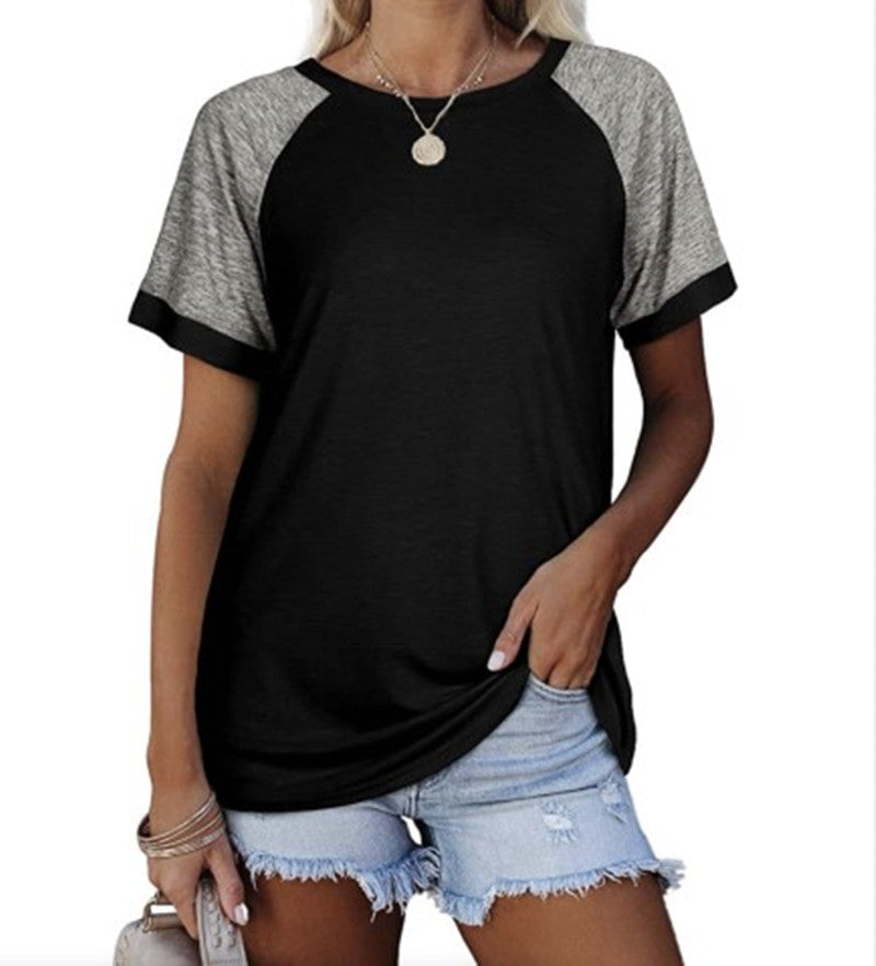 Women's Spring/Summer New round Neck Color Matching Short Sleeve Women's T-shirt Tops