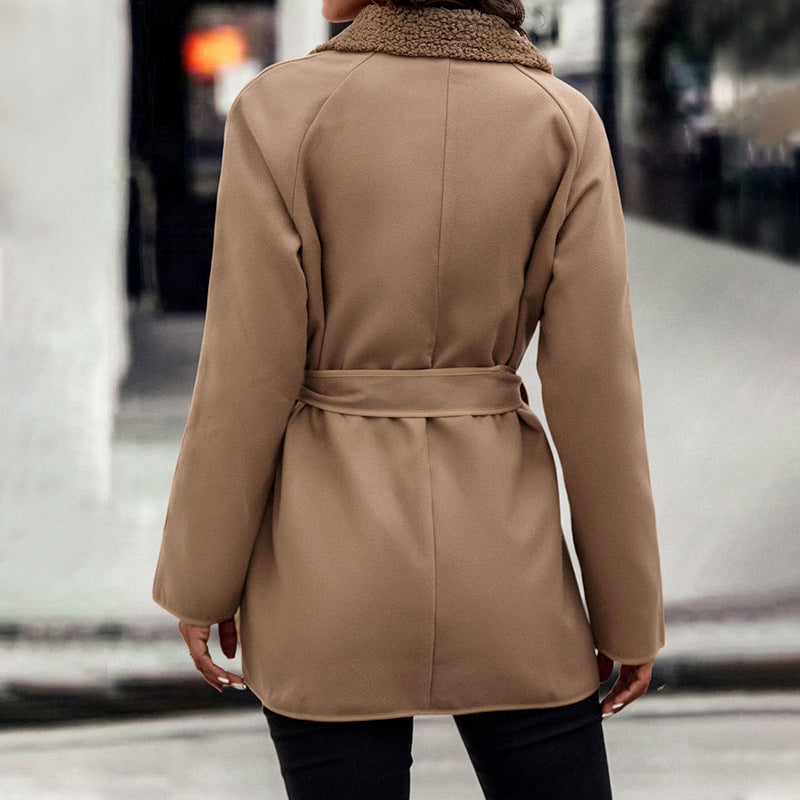 Double-Sided Overcoat Brown Woolen Coat for Women