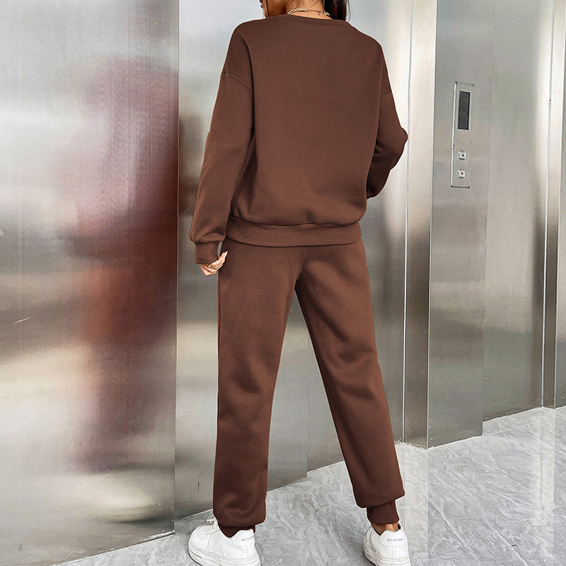 Casual round Neck Slim-Fit Solid Color Women's Basic Sweater Suit Autumn