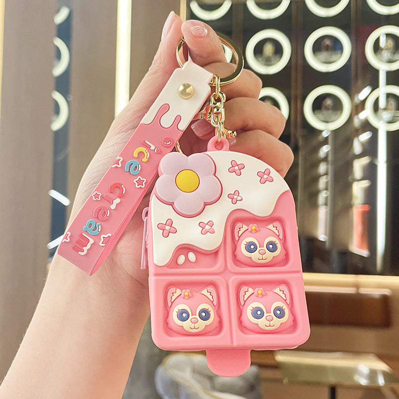 Ice Cream Strawberry Bear Silicone Sorbet Coin Purse Keychain Pendant Hello Kitty Doll Schoolbag Ornaments