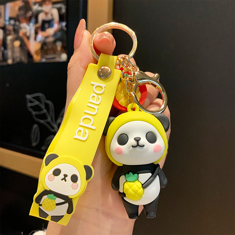 Cute Epoxy Panda Football Doll Keychain Creative Men's and Women's Bag Car Bell Pendant Small Commodity