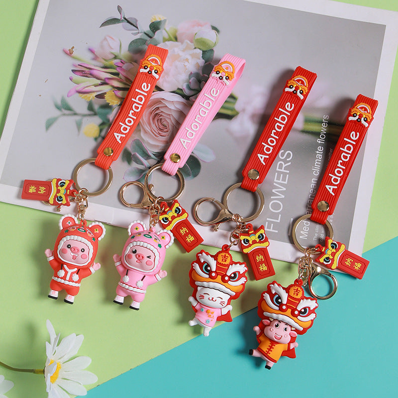 Epoxy Festive Lion Dance Cow Keychain Pendant Creative Cartoon Festival Gift Lovely Bag Ornament Gifts