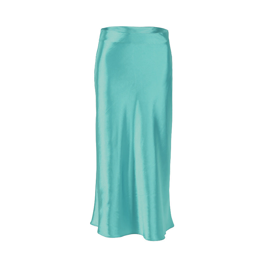 Long Skirt High Waist Satin Slim Fit Temperament Leisure Draping Sheath Satin Skirt for Women