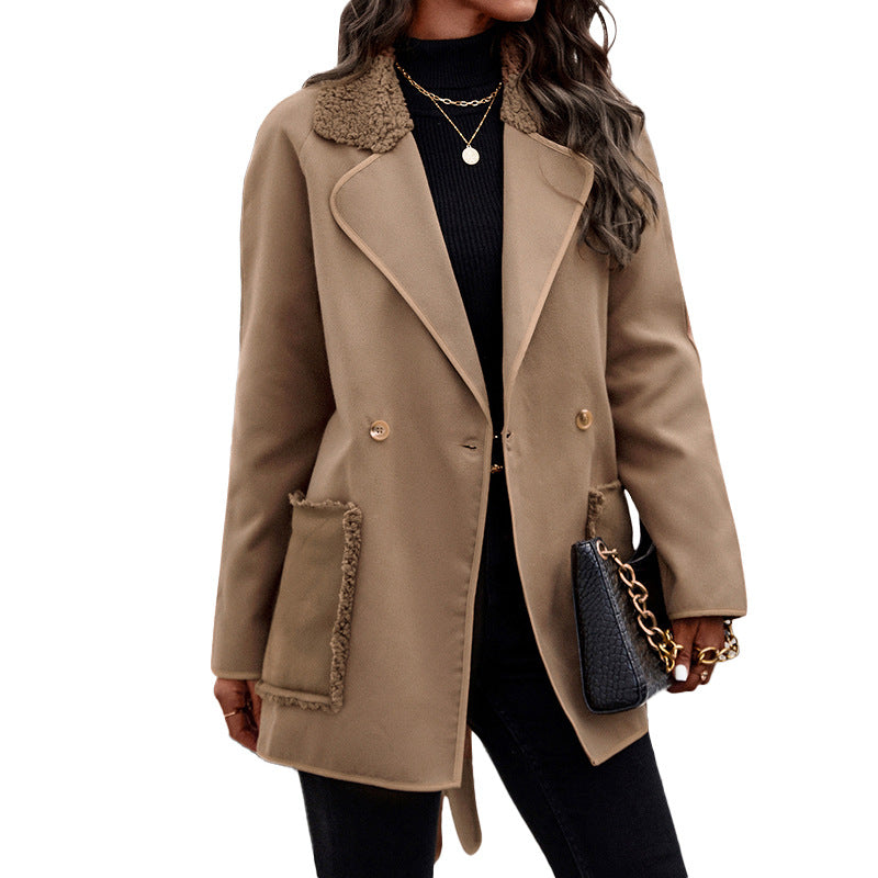 Double-Sided Overcoat Brown Woolen Coat for Women