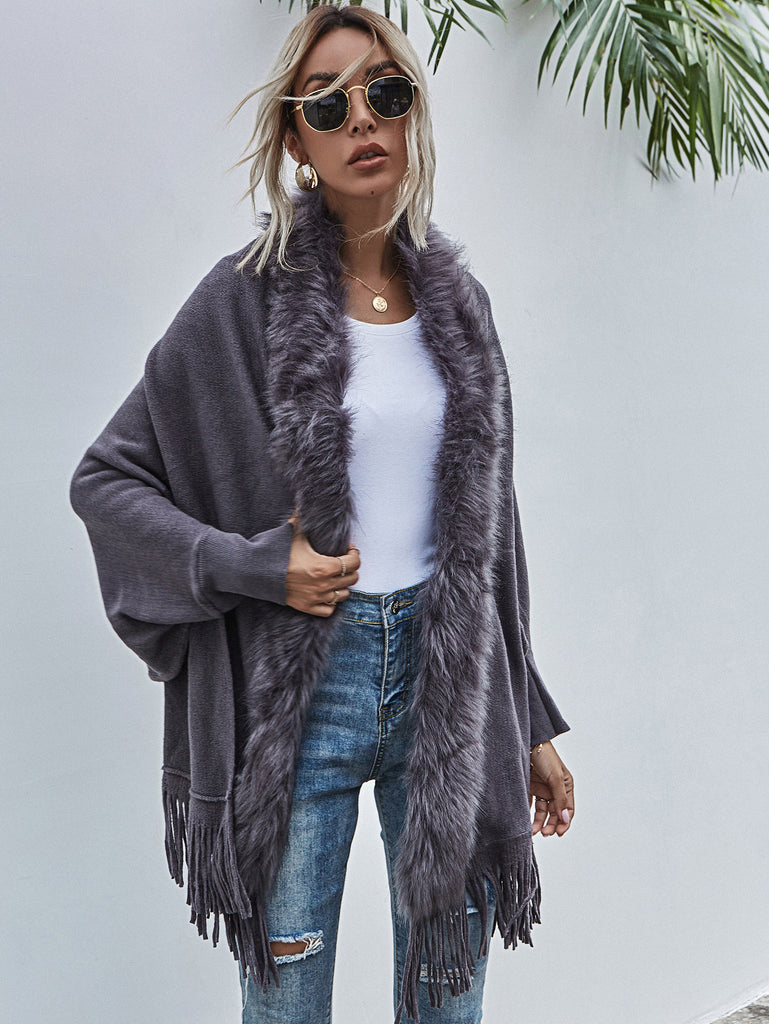 Autumn and Winter Fur Fur Collar Shawl Cardigan Sweater Coat