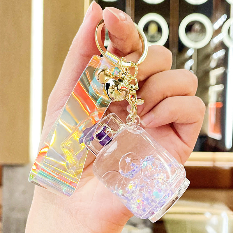 Acrylic Luminous Oil Gas Cylinder Keychain Floating Quicksand Pendant Cute Car Key Chain Ornament