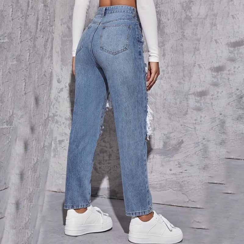 Bestseller Ripped Jeans Women's Straight-Leg Denim Trousers