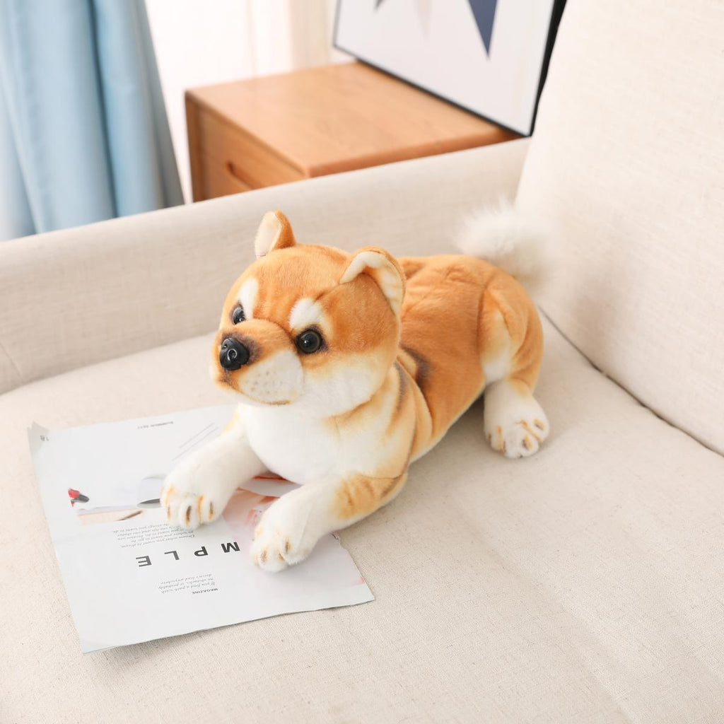 Cute Simulation Shiba Inu Doll Half Khaki Doll Baby Cognitive Plush Toy Dog Sleeping Pillow Gift