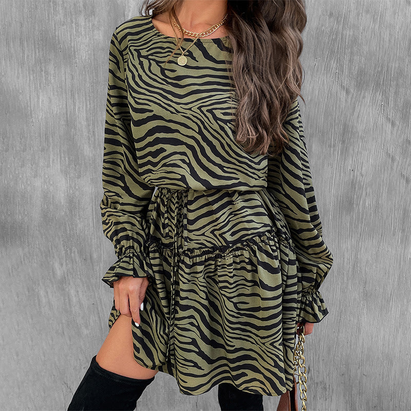 Zebra Print Women's Outer Wear Underwear Dress Autumn and Winter