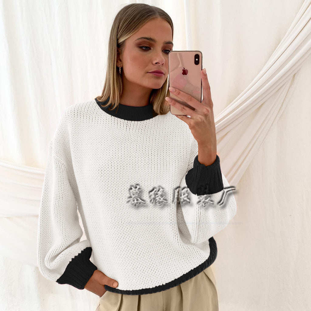 Women's Knitwear Women's Splicing Pullover Women's Loose Sweater Women