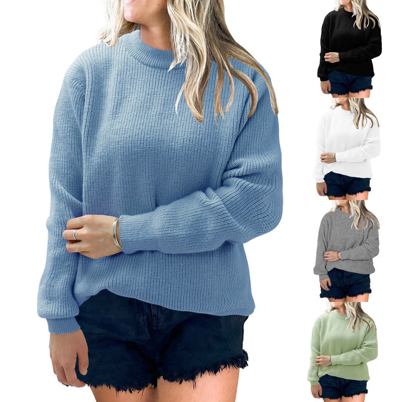 Women's Sweater round Neck Pullover Solid Color Casual Fashion All-Matching Sweater