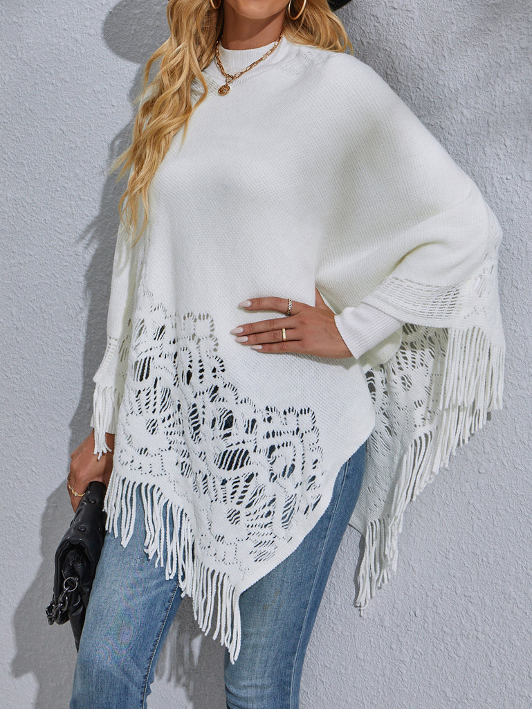 Autumn and Winter New Mid-Length Lace Tassel Shawl Sweater for Women