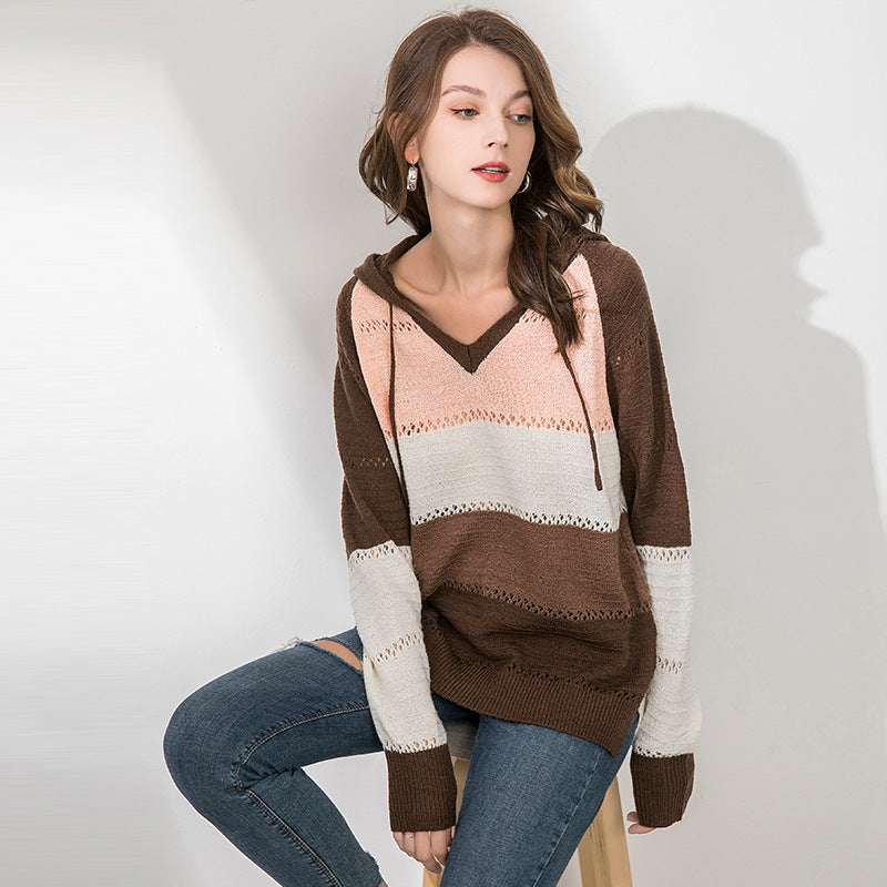 European and American New Knitwear Large Size Hooded Sweater Women's Long Sleeve Autumn and Winter Sweater