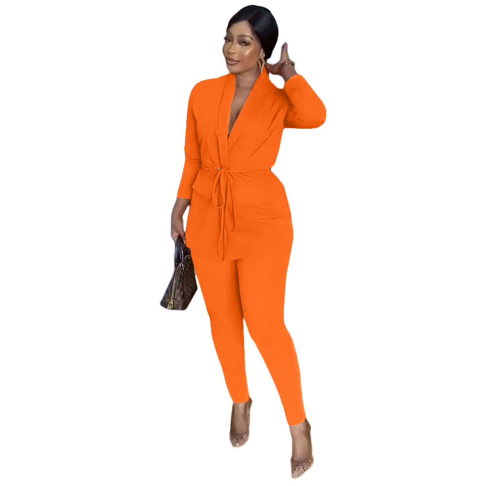 Women's Casual Suit Blazer Trousers Suit