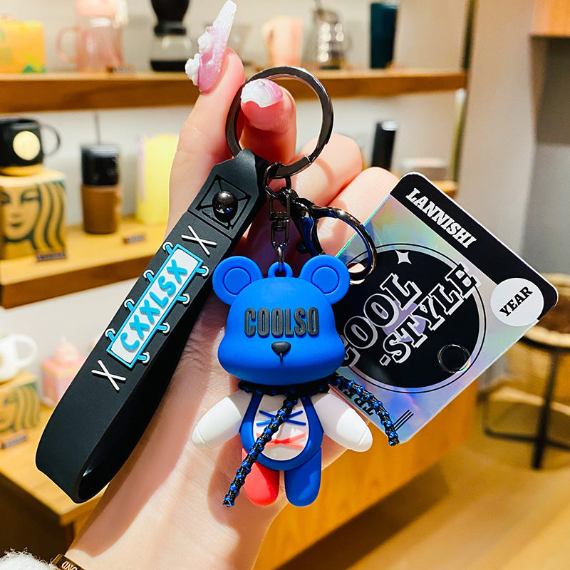 Cartoon Strap Bear Doll Pendant Creative Car Keychain Schoolbag Pendant a Pair of Exquisite Small Gifts