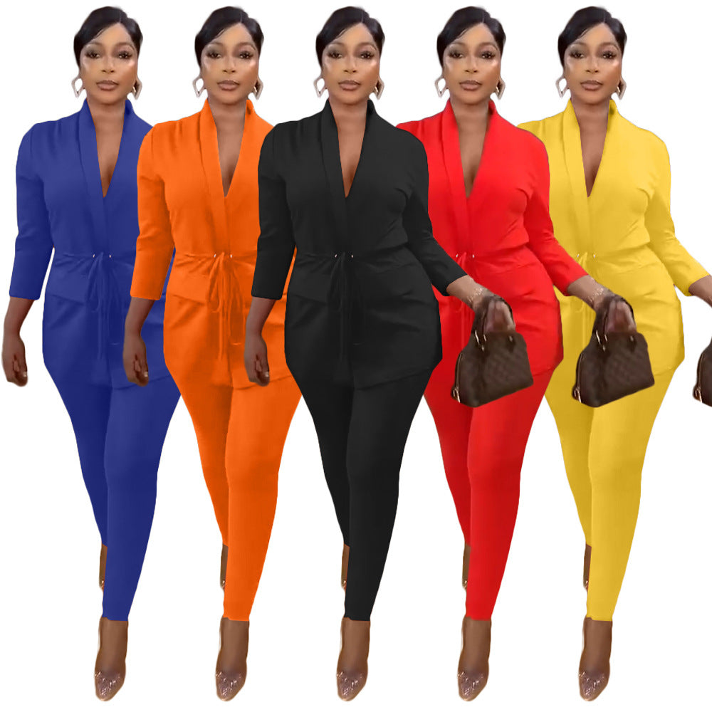Women's Casual Suit Blazer Trousers Suit