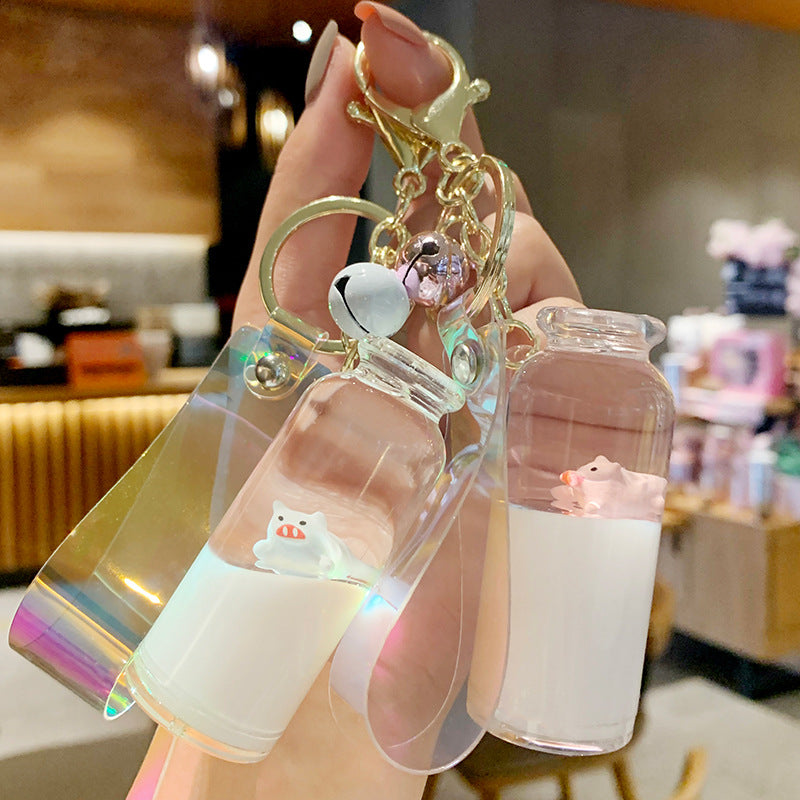 Floating Milk Pig Liquid Pendant Key Chain Quicksand Drifting Milk Bottle Oil Piggy Bags Pendant