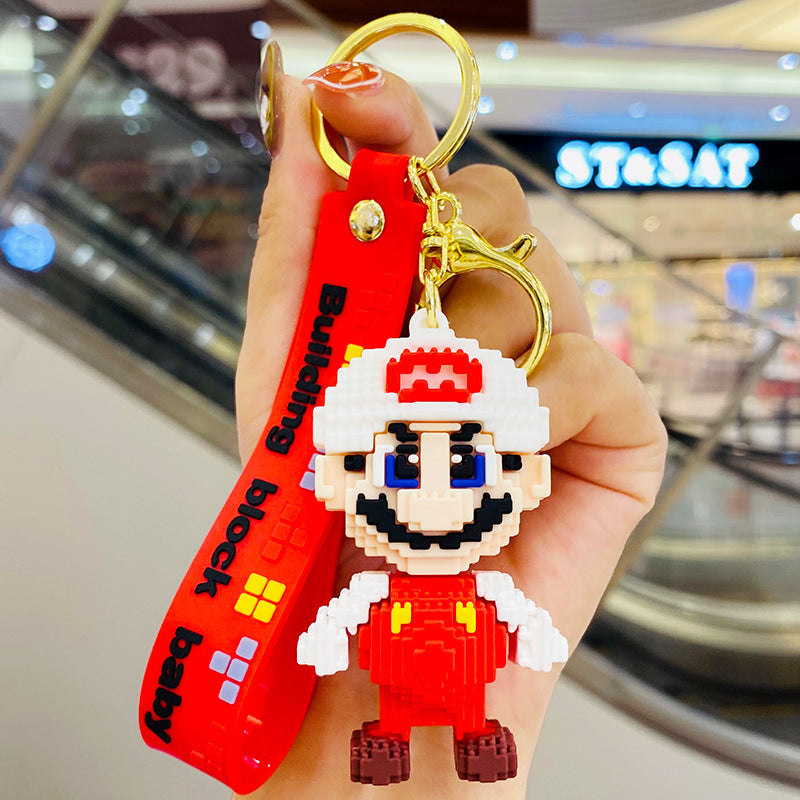 Building Blocks Super Mario Game Pendant Cartoon Creative Keychain Exquisite Pendant Men's and Women's Backpacks Pendant Accessories