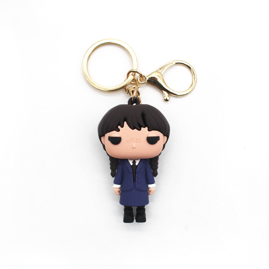 Wednesday Adams Keychain Addams Family3d Epoxy Doll Anime Peripheral Pop Hand-Made Pendant