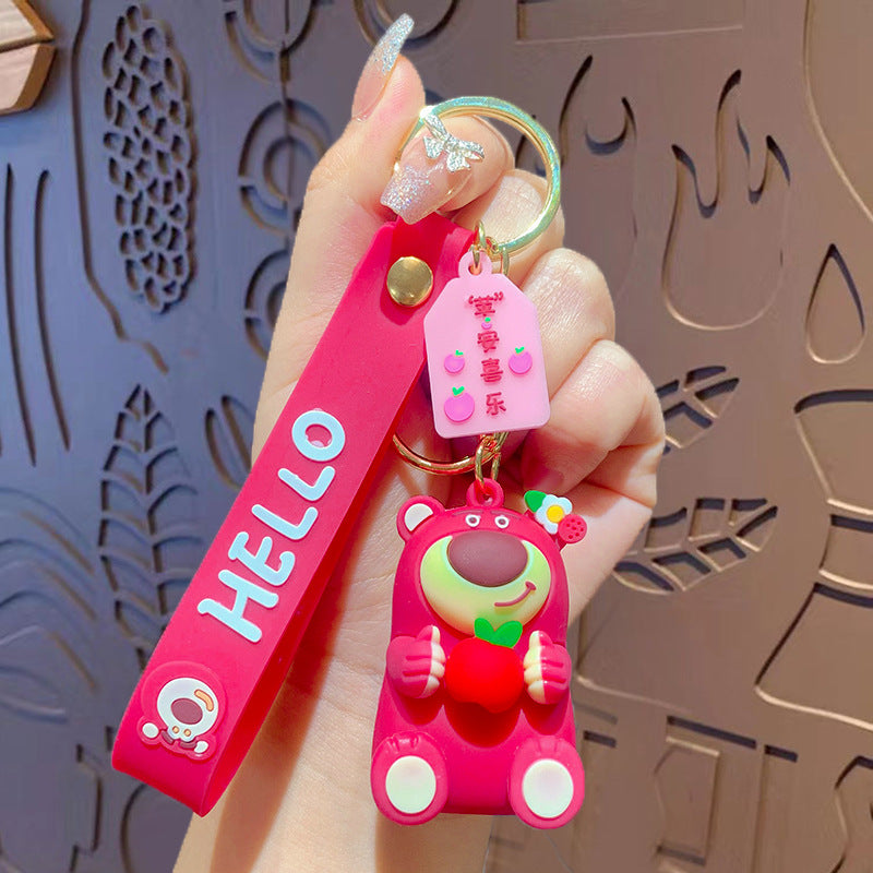 Cute Strawberry Bear Keychain Pendant Cartoon Couple Car Shape School Bag Key Chain Accessories Little Creative Gifts