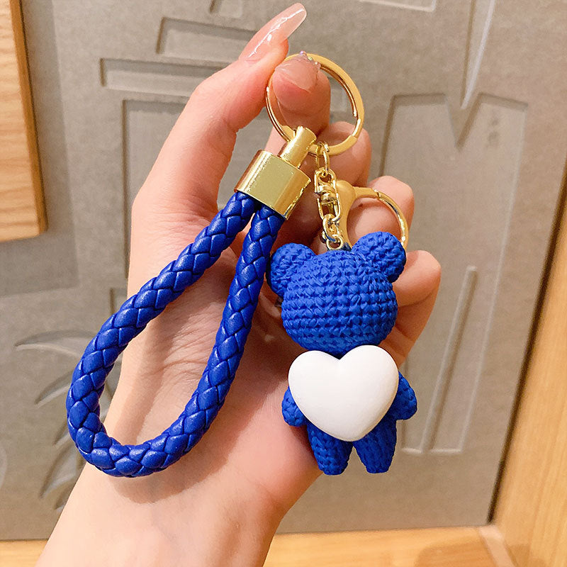 Cartoon Hug Peach Heart Woven Bear Keychain Female Cute Couple Pendant Creative Car Key Chain Ornaments