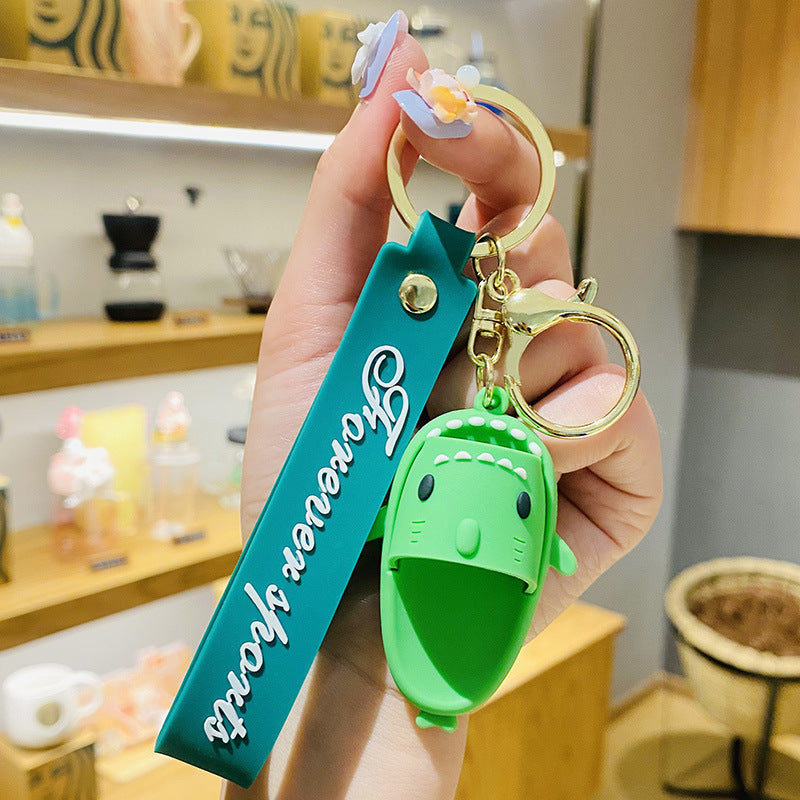 Creative Cute Shark Slippers Keychain Trendy Couple Car Key Ring Pendant Schoolbag Pendant Gift