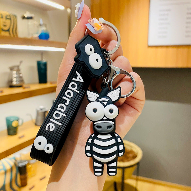 Creative Funny Cute Cartoon Ugly and Cute Eye-Popping Doll Keychain Car Shape School Bag Pendant Small Gift Wholesale Pair