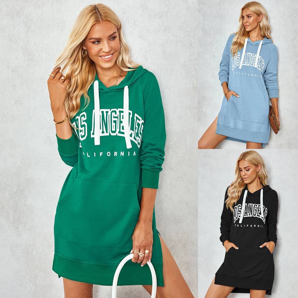 Fall/Winter 2022 New Hooded Sweater Dress Women's American Stand Letter Print Dress