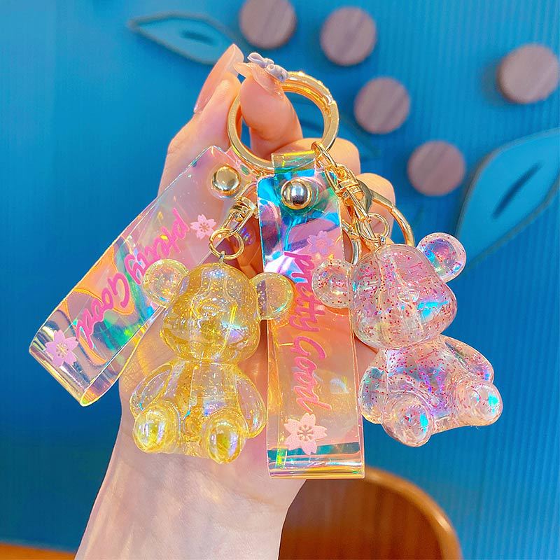 Creative Colorful Sitting Bear Keychain Cute Cartoon Bear Car Key Chain Doll Bag Small Pendant