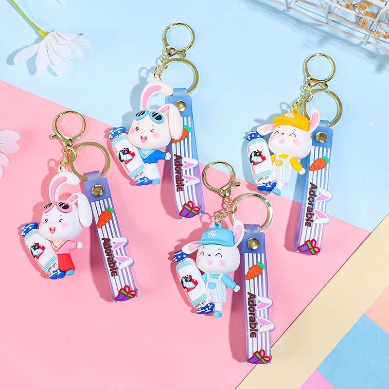 Cartoon Toffee Rabbit Keychain Pendant Car Cute Jewelry Couple Bags Hanging Doll Key Chain