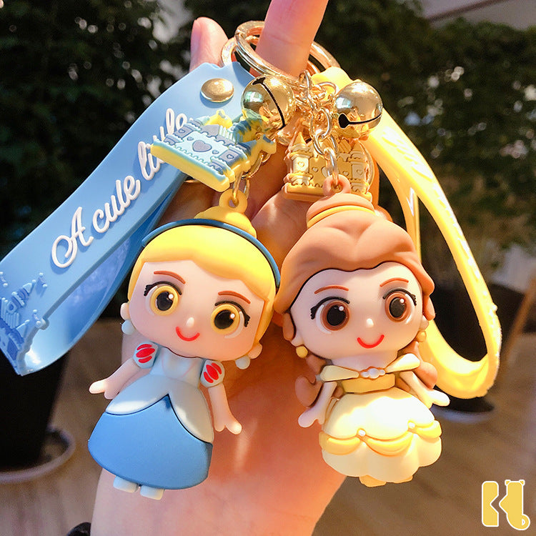 Cartoon Castle Princess Keychain Cute Anime PVC Figurine Cars and Bags Pendant Ring Creative Gift