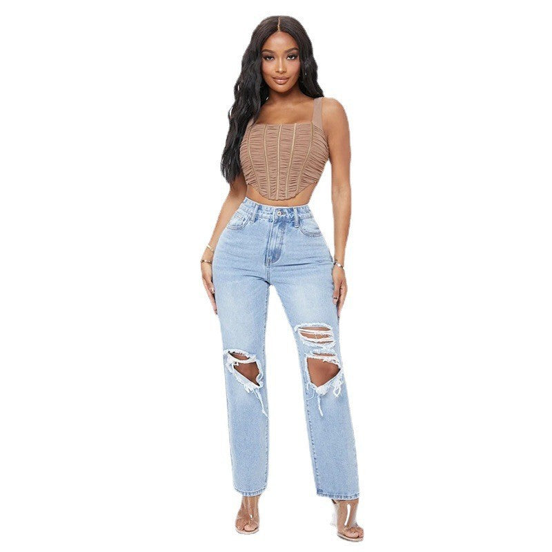 Bestseller Jeans Women's Ripped Washed High Waist Loose Wide-Leg Pants