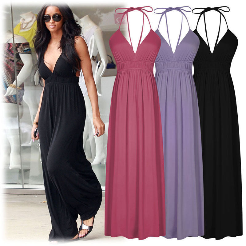 Sexy Deep V Sleeveless Dress High Waist Backless Long Dress