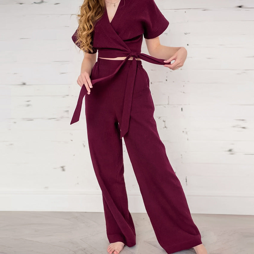 Spring and Summer New Cotton Crepe Short-Sleeved Trousers Casual Vacation Style Fashion Suit