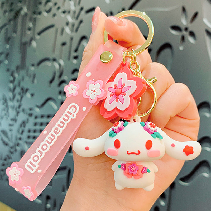 Creative Epoxy Sanrio Cherry Blossom Season Keychain Pendant Cute Cartoon Cars and Bags Accessories Small Gift