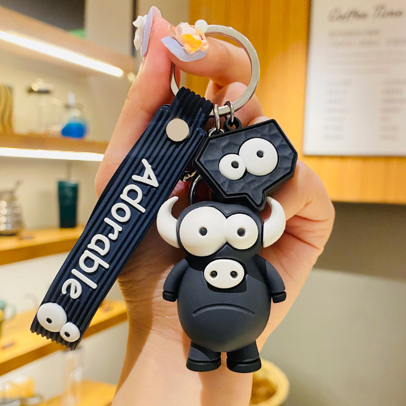 Creative Funny Cute Cartoon Ugly and Cute Eye-Popping Doll Keychain Car Shape School Bag Pendant Small Gift Wholesale Pair